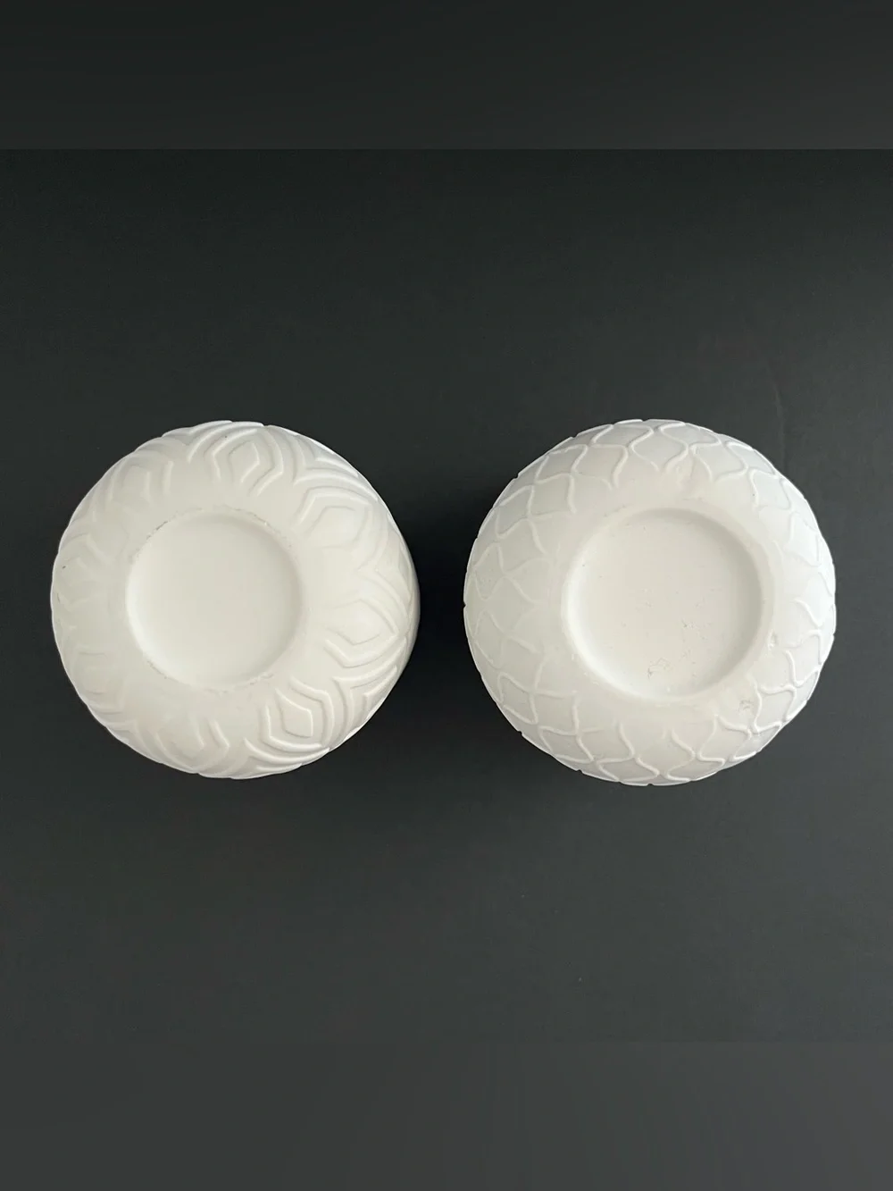 White Geometric Ceramic Candle Holders Planters Jars Matte Minimalist Set of 2